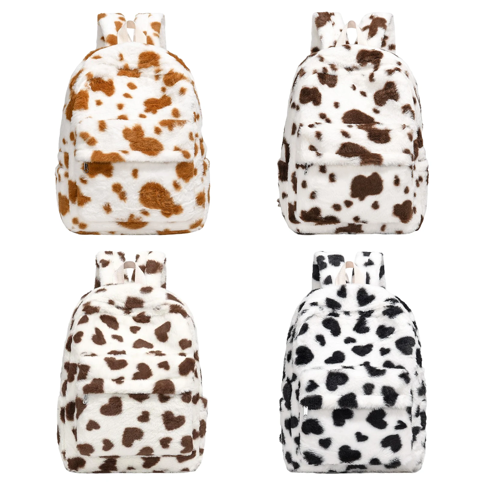 Leopard Print College Backpack Adjustable Straps Plush School Bag Large Camping Daypack for Women Daily Work Travel and Shopping