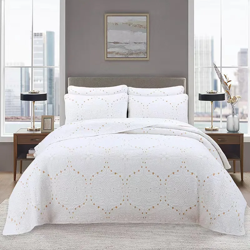 3Pcs Pure Cotton Bedspread King Size Pillowcase Quilted Bed Cover