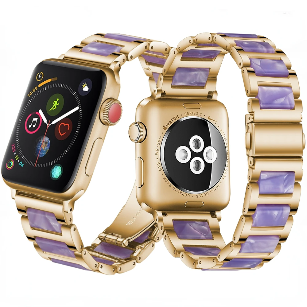

Resin+Metal Strap for Apple Watch Ultra Band 49mm 45mm 41mm 44 40mm 42mm 38mm Smart Watch Bracelet Wristband for iWatch 876543SE