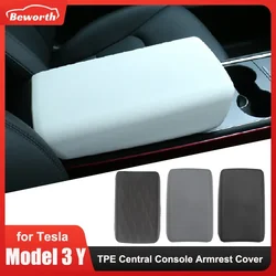 Armrest Box Cover For Tesla Model 3 Y 2023 TPE Soft Center Console Non-slip Panel Protector Pad Cover White Interior Accessories