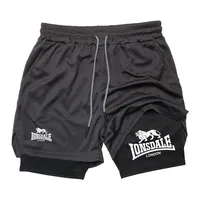 Print 2 in 1 Running Shorts for Men Gym Workout Compression Shorts with Phone Pocket Towel Loop Summer Sport Athletic Activewear 3