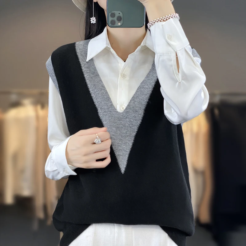 2023 Cashmere Vest Women\'s Sweater Vest Autumn/Winter Korean Edition Loose Sweater Tank Top Sleeveless Sweater