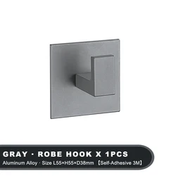 Sleek Black Self-Adhesive Wall Hooks for Keys, Clothing, and Towels (L1001 Gray 1PCS)