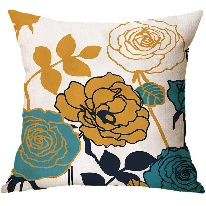 Home Decor Colorful Geometric Cushion Cover For Sofa Office Decoration Nordic Leaf Print Throw Pillow Cover Car Pillowcase 