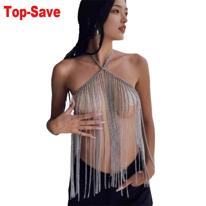 Einstellbare Quaste Tank Top Frauen Kleidung Sexy Körper Kette Boho Schmuck Y2K Nacht Party Clubwear Crop Top Zubehör Outfits