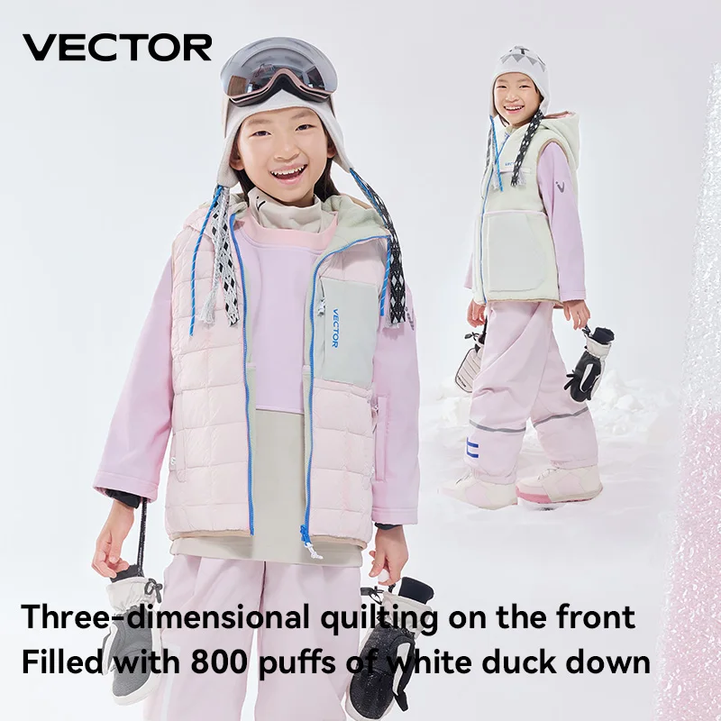 VECTOR Children's Double-sided Down Jacket Mid-level Vest for Warmth and Protection Suitable for Indoor and Outdoor Skiing