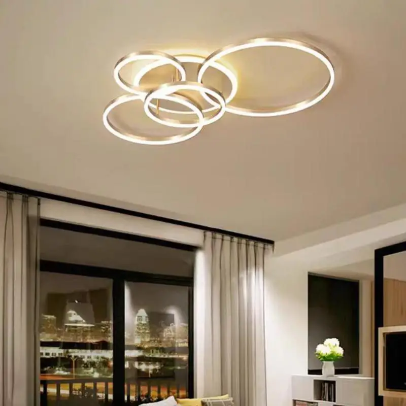 Modern Living Room Round Led Ceiling Lamp For Bedroom Foyer Hallway Black Gold Ringled Ceiling Lights Lamps Chandelier