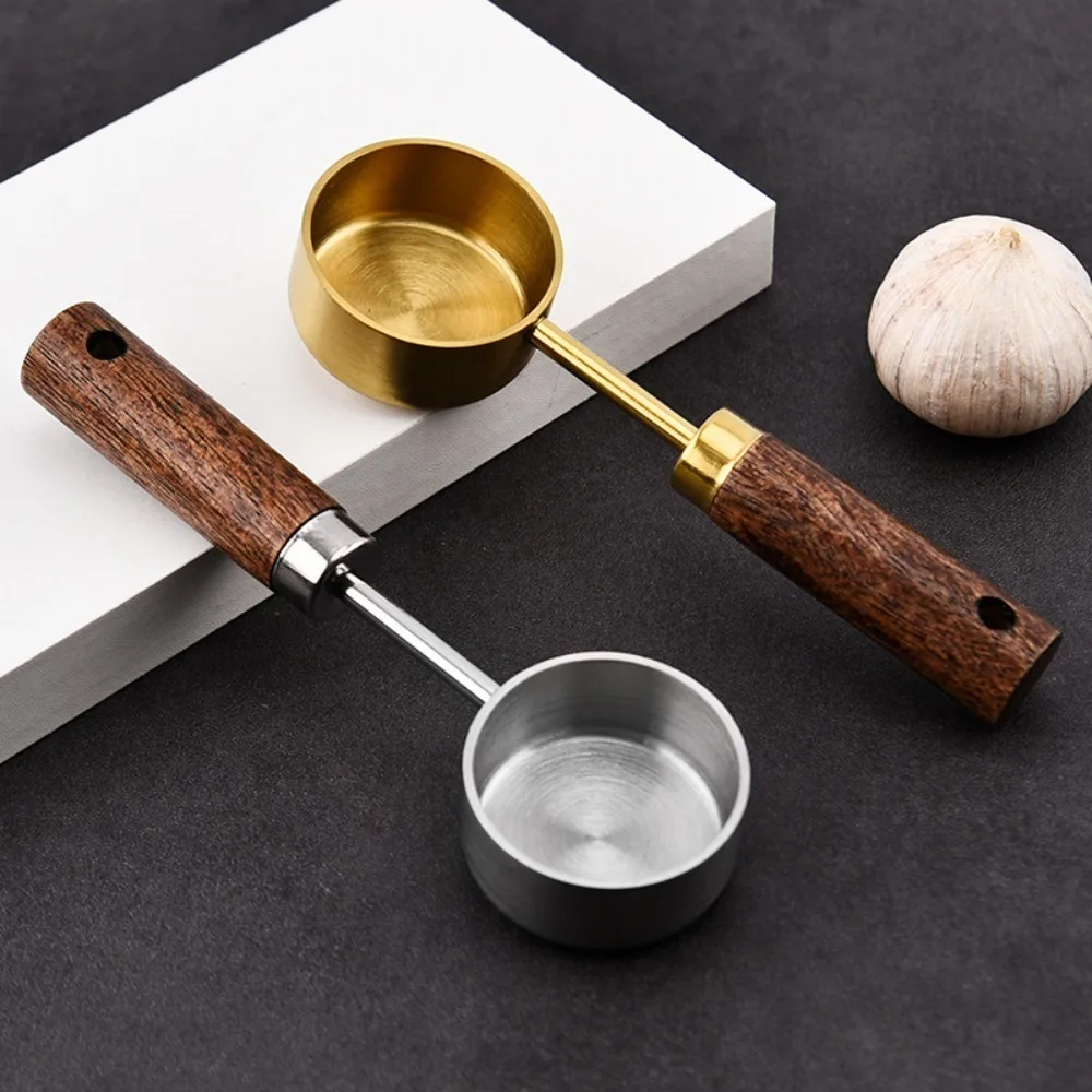 Stainless Steel Measuring Spoon with Wooden Handle for Coffee and Tea