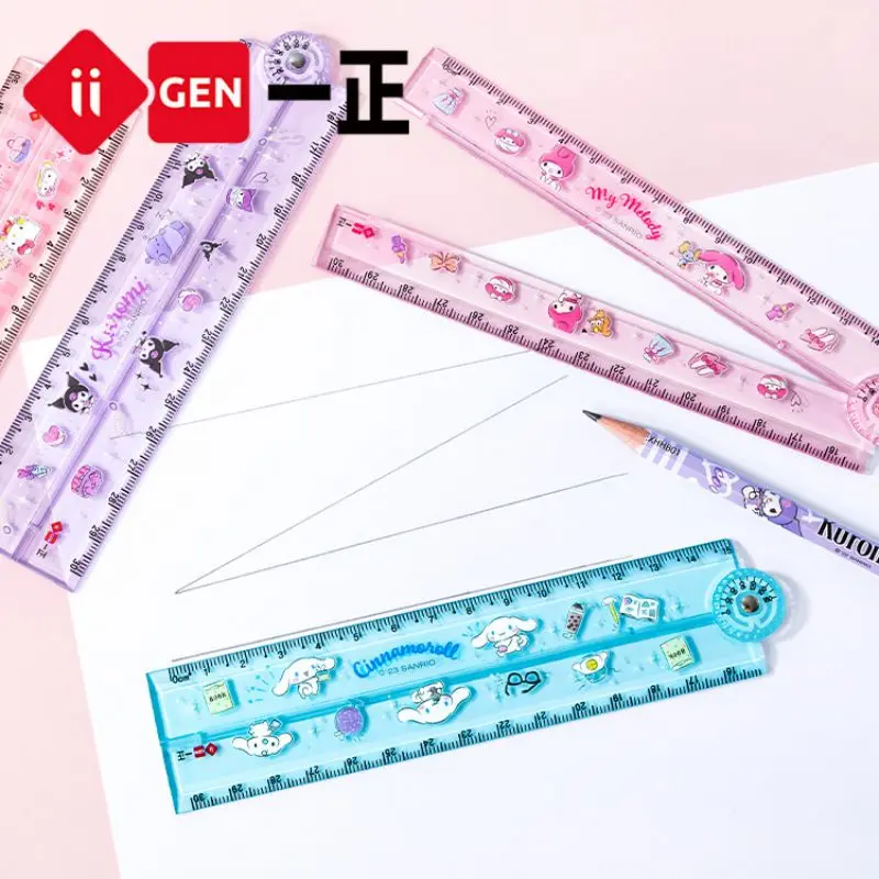 Sanrio Kuromi Image Rotating Folding Ruler 30cm Cartoon Children's Primary School Student Multi functional Ruler Stationery 1pcs