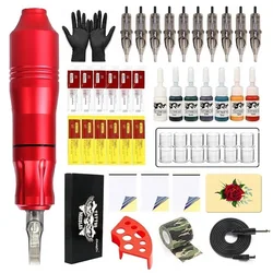 Professional Tattoo Machine Kit Complete DC Jack Rotary Machine Pen with 10pc Cartridge Needle 7pc Ink For Tattoo Beginner Sets