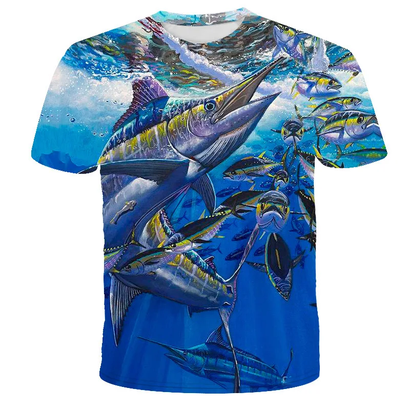 Marine Fish Print Short Sleeve T Shirt