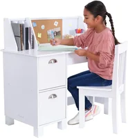 Wooden Study Desk for Children with Chair, Bulletin Board and Cabinets, White 1