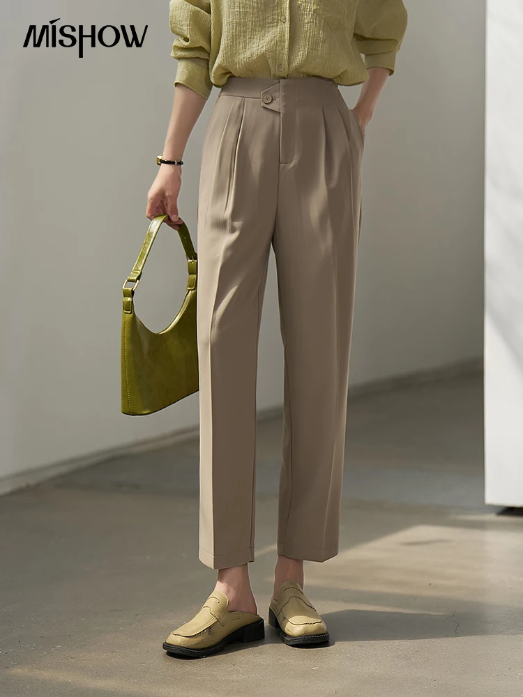MISHOW Casual Suit Pants Women 2023 Summer High Waist Solid Ankle-Length Straight Commuter Female Pants Office Lady MXC14K0014