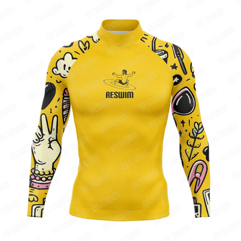 Men's Long Sleeve Rash Guard Swim Shirt Uv Sun Protetion Swimsuit Surfing Diving T-shirt Basic Skin Suit Tops Swimming Rashguard