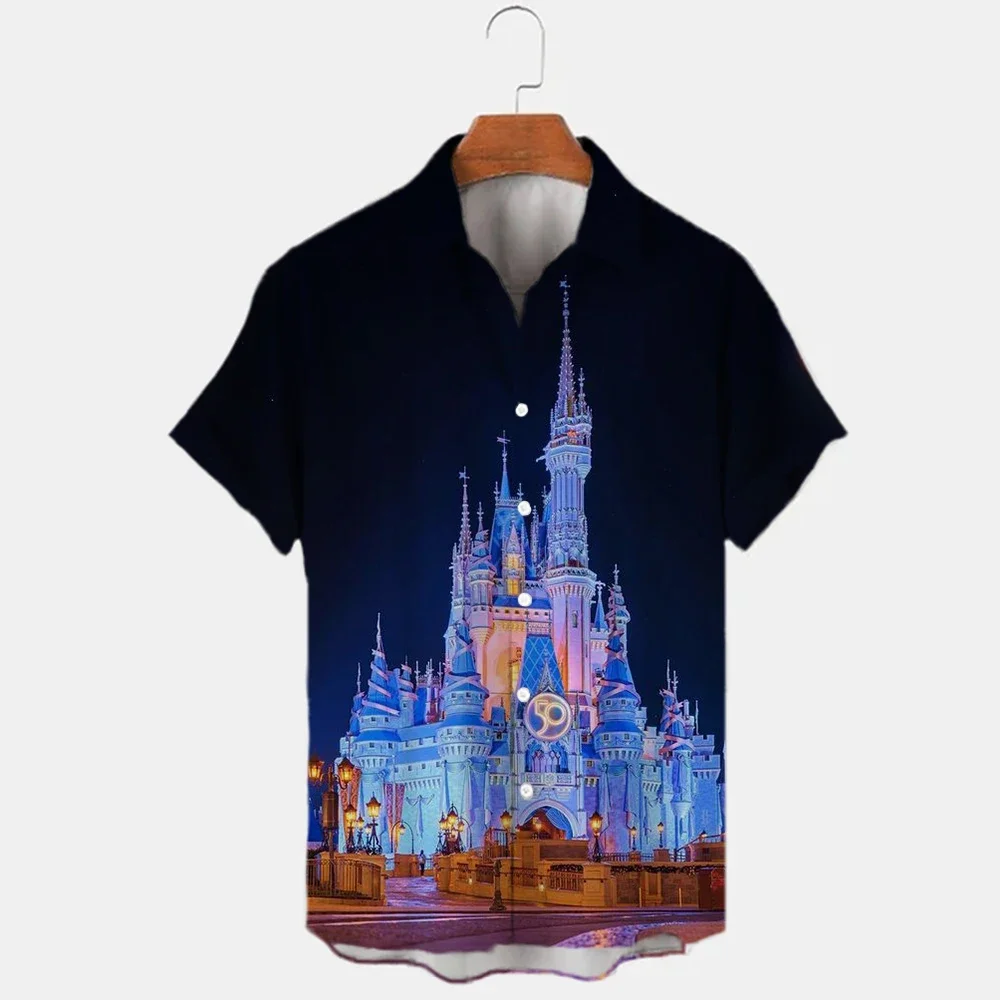 Summer Designer New Cartoon Mickey Print Shirts Cute Disney Anime Shirts Men's Lapel Tops Hawaiian shirt