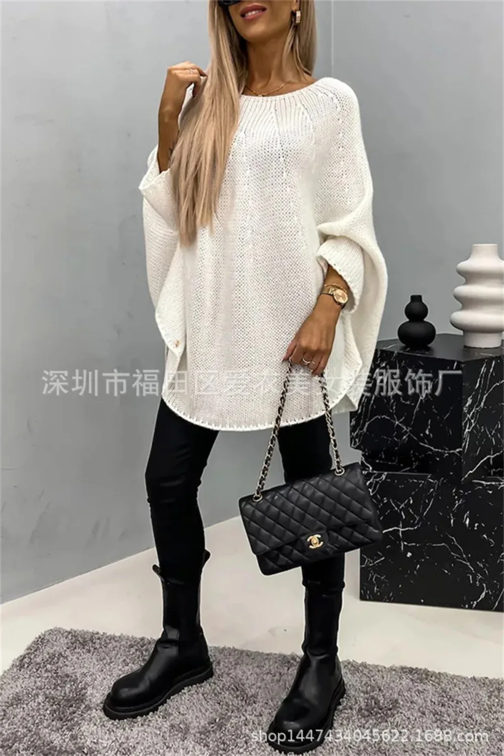 

Sweaters Pullovers Women Solid Knitted Cloak Tops Jumpers Round Neck Bat Full Sleeve Splice Loose Casual Tops Autumn Winter