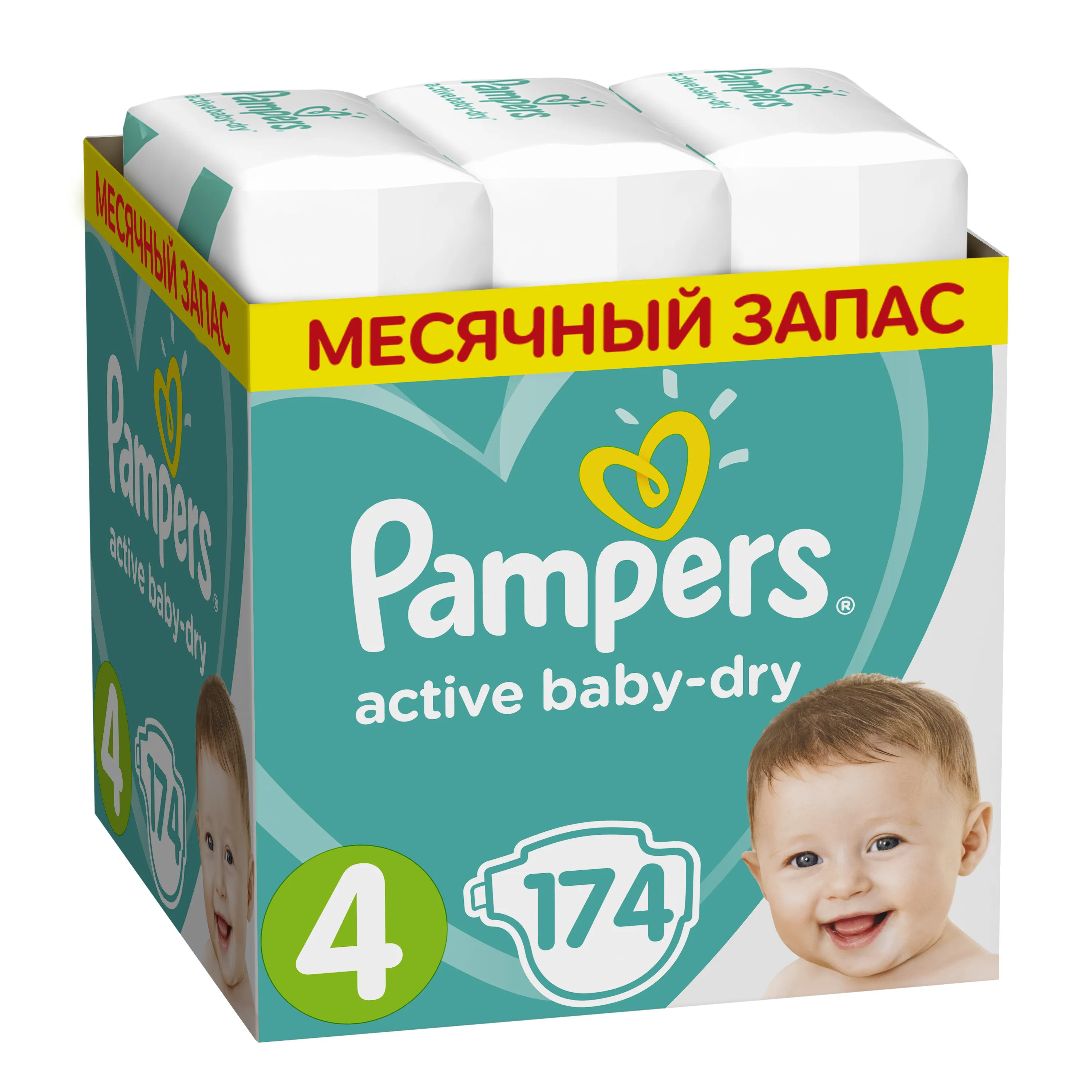 PAMPERS Baby-Dry Taille 4, 9-14 kg - 174 Couches - Pack 1 Mois