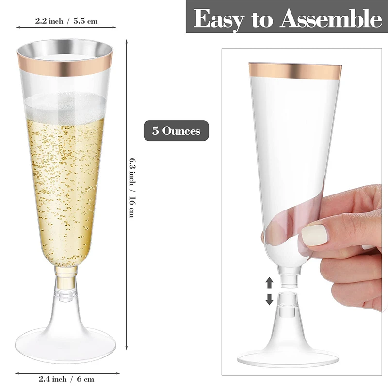 Description Picture 2 of item5Pcs 5OZ Champagne Cup Disposable Plastic Flutes Cups Wedding Birthday Party Supplies Bar Drink Red Wine Ice Cream Cup