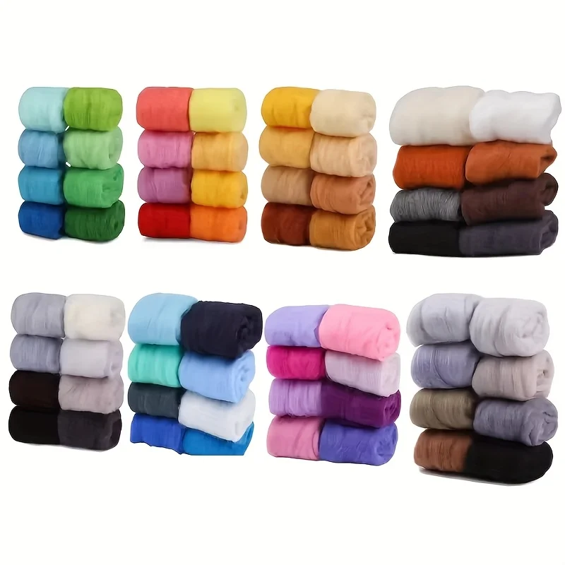 DIY Wool Roving Needle Felting 8 Colors Wool Felting Fibre Handmade Material For Beginners Needle Product Making