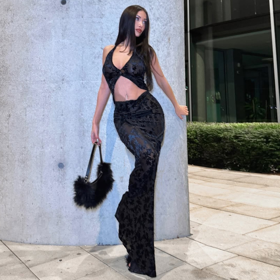 Sexy Women New Two Piece Sets Fashion Strap V-Neck Sleeveless Slim FIt Crop Tops Long Skirts Suit Casual Evening Party Outfits