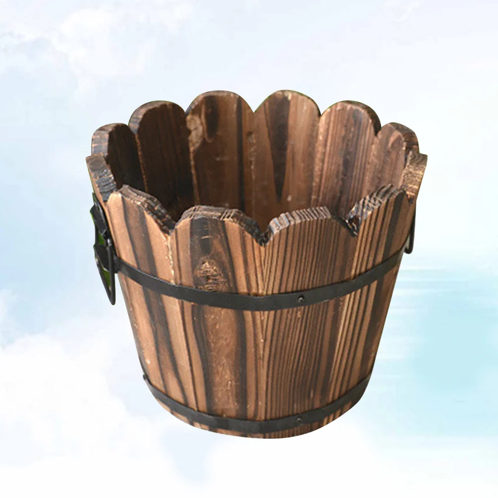 

Flower Pot Desktop Decoration Solid Wood Carbonized Planter Vases Home Wooden Pottery Succulents Man Pots