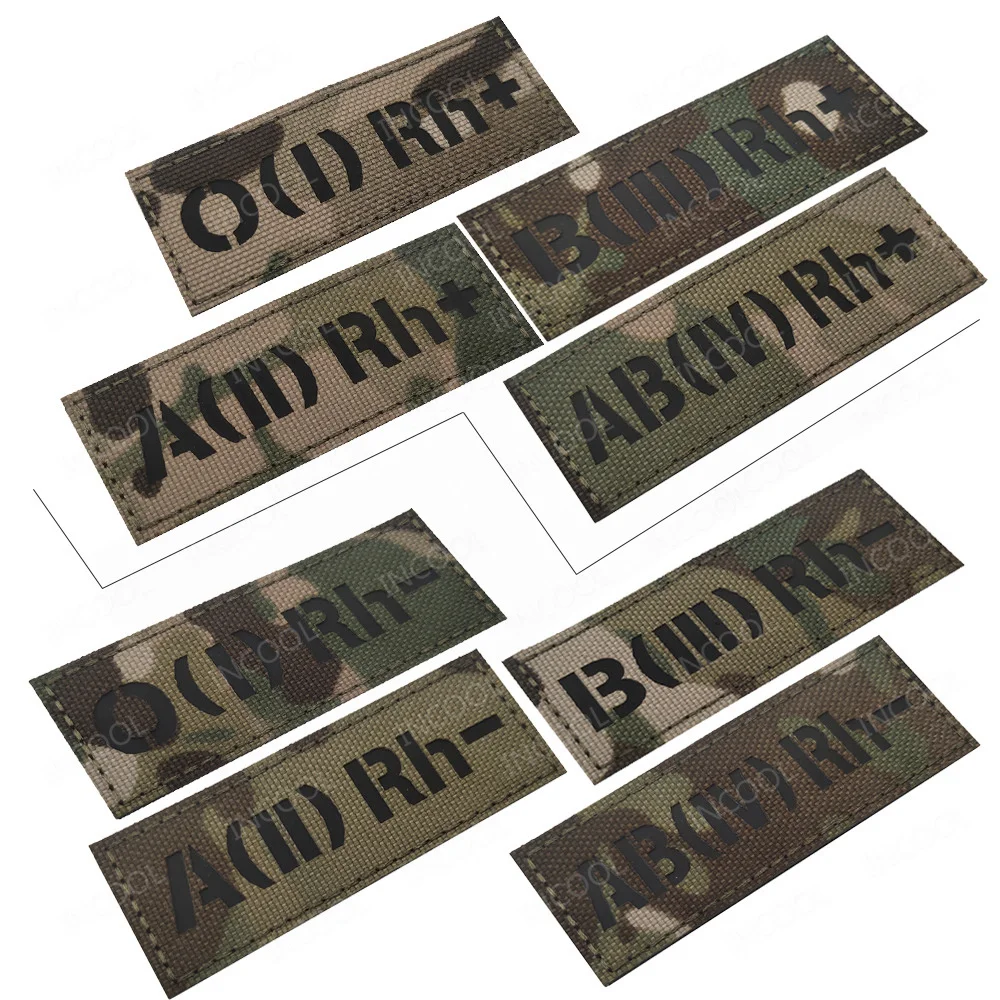 A B AB O Blood Type Group Positive POS Negative NEG Rh+ Rh- Infrared Reflective Patches Military Chevron Strip Embroidery Badges