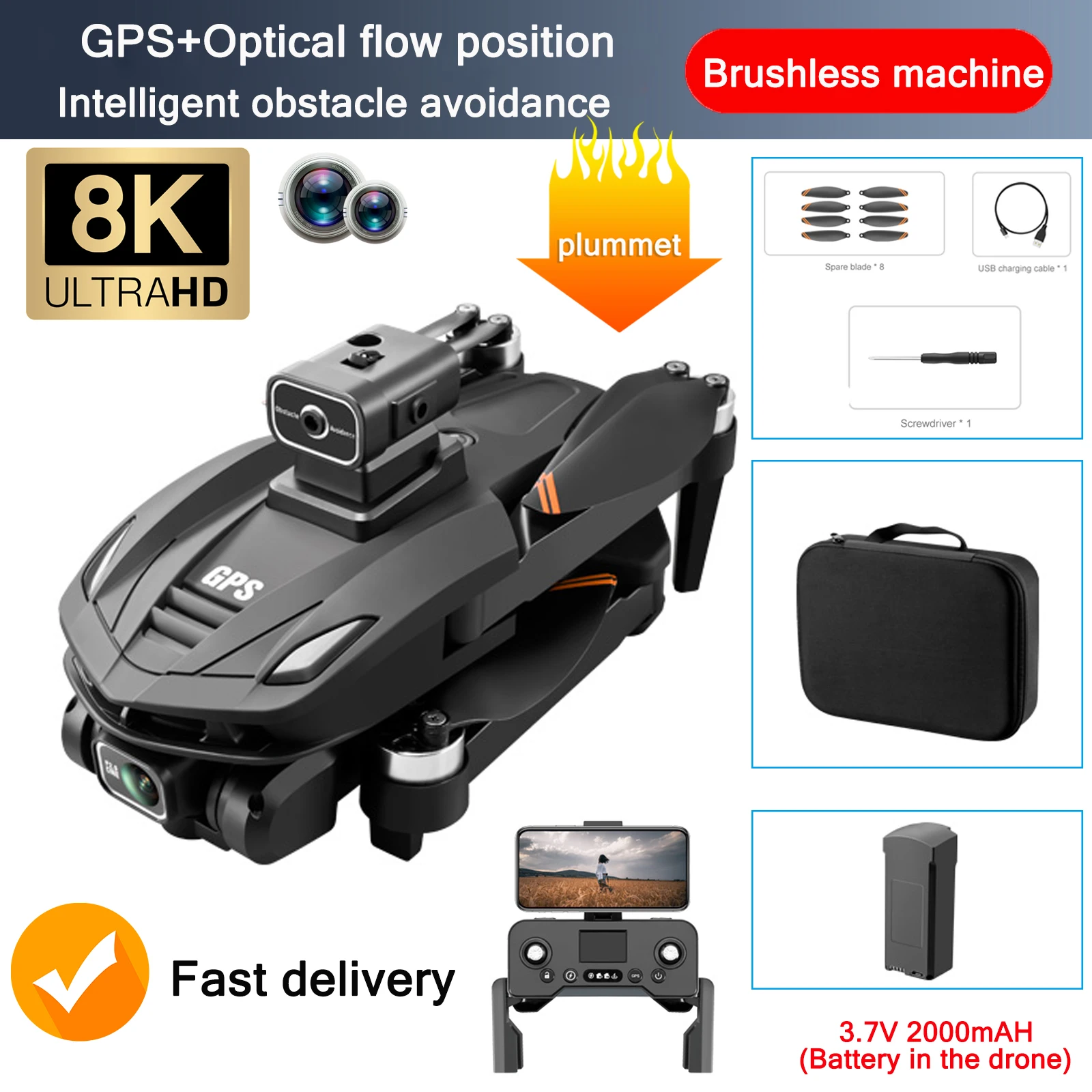 Drone V168 8K GPS 5G Avec Caméra Et évitement D'obstacles - Batteries Incluses