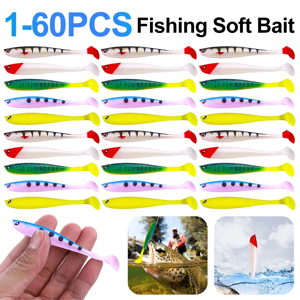 6-60Pcs Soft Lure Silicone Bait Shad Wobbler Fishing Lure Sea Worm Swimbait Streamer Silicone Lure Spinnerbait Fishing Accessori