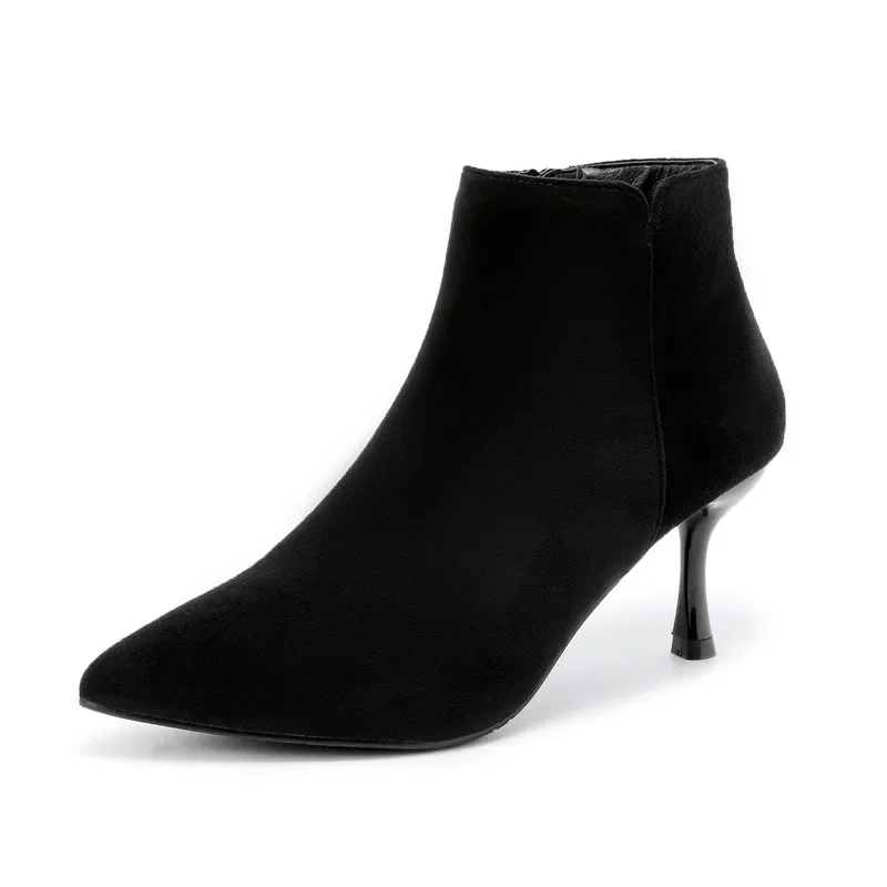

2023 New Large Size 31-43 Short Boots Black High Heel Ankle Boots For Women Shoes Winter Thin Heels