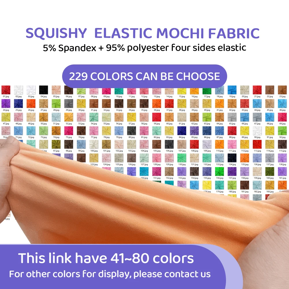 Farbe 41~80 Stretch Mochi Plüsch Minky Stoff 1mm Flor 95 % Polyester 5% Spandex Stretch Vierseitiger Plüschstoff für DIY-Nähspielzeug