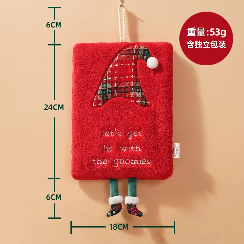 New Christmas Hand Towel Can Be Hung with Thick Coral Fleece Towel Kitchen Absorbent Quick Drying Cloth, Cartoon Hand Towel 4