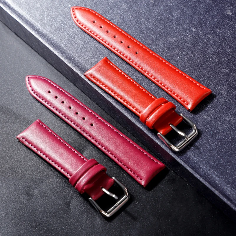 New Genuine Leather Watchband Soft Material Watch Band Wrist Strap With Silver Color Stainless Steel Buckle Men Women Wristband
