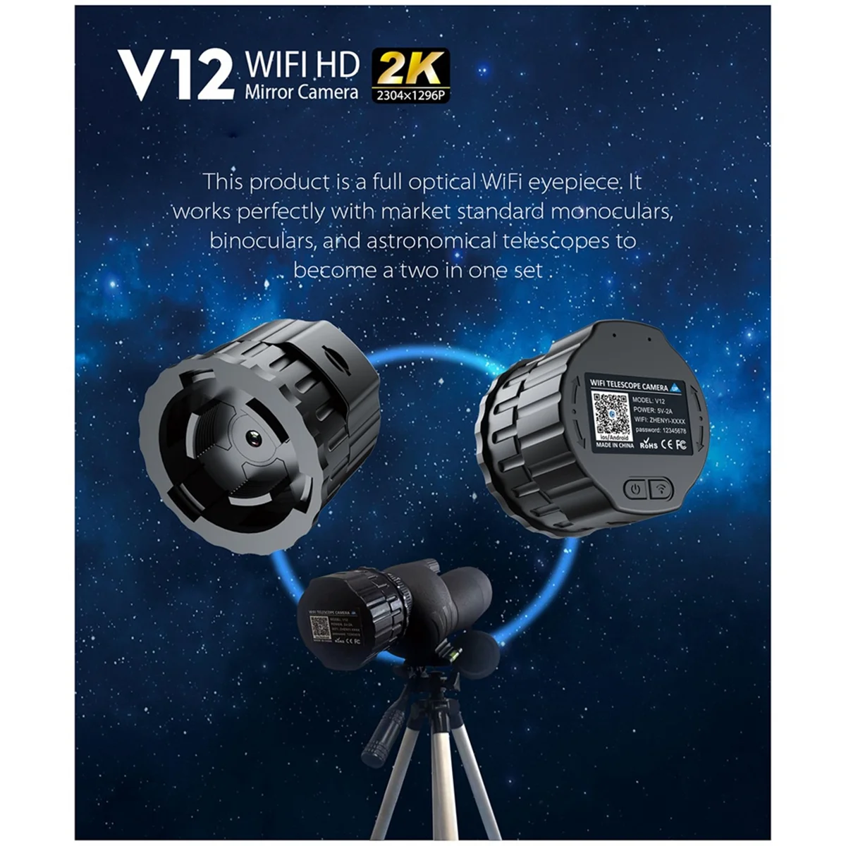 Newest 2K 4 Million High-Definition WiFi Electronic Eyepieces, Telescopes, Bird Watching and Other General-Purpose Calibers