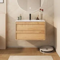 30" Floating Bathroom Vanity with Ceramic Integrated Sink Combo, Wall Mounted Storage Cabinet with 2 Drawers 1