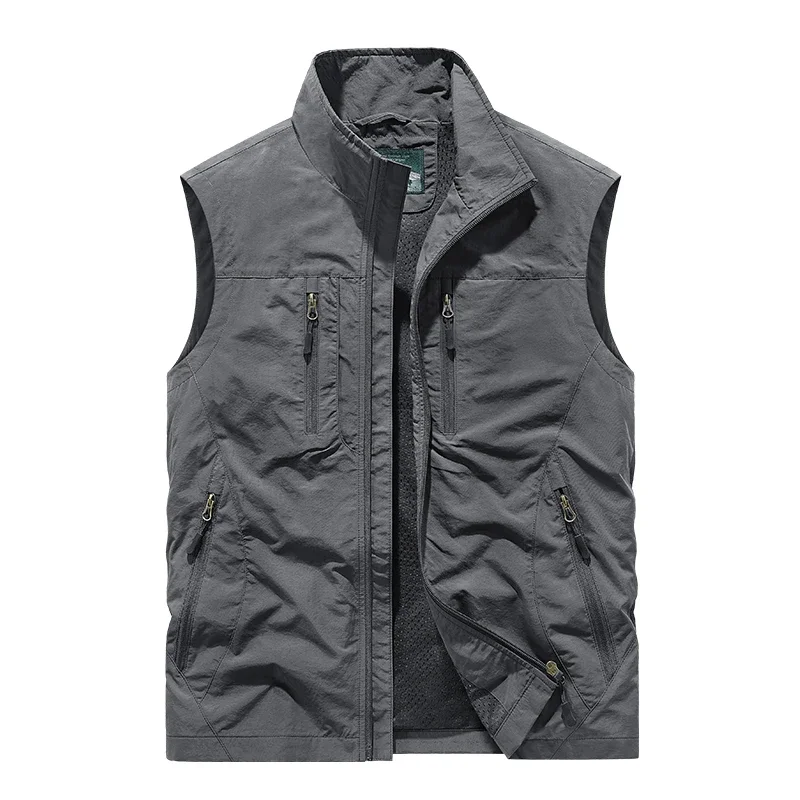 2024 Spring New Men Vest Outdoor Leisure Solid Color Coat Young Middle-aged Photography Fishing Casual Tank Top Jacket Male