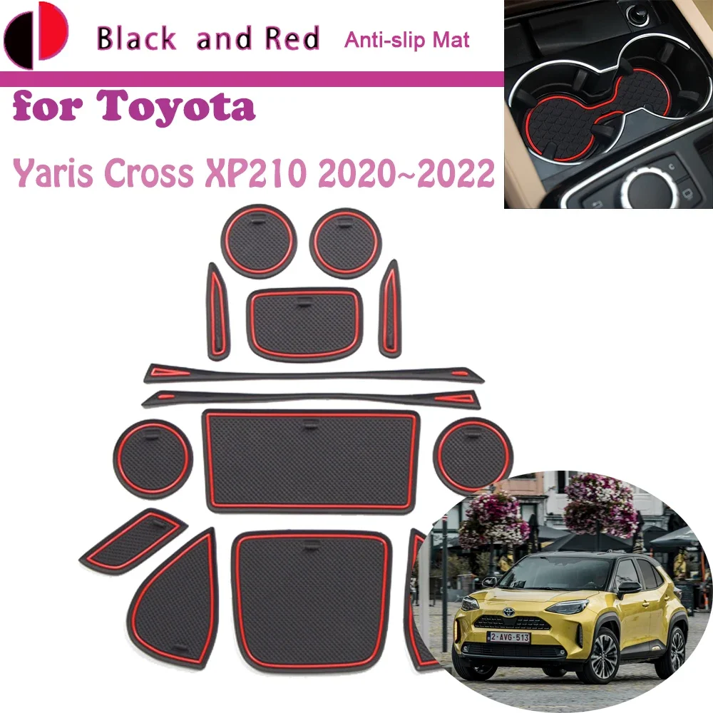 Car Rubber Door Groove Mat for Toyota Yaris Cross XP210 2020~2023 2022 Cup  Cushion Gate Slot Coaster Dust-proof Pad Accessories