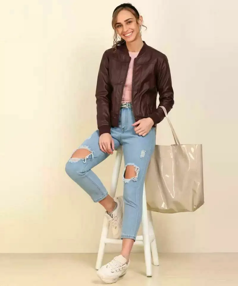 100% Leather Jacket Zipper NEW Modern Women Casual Wear Genuine Lambskin