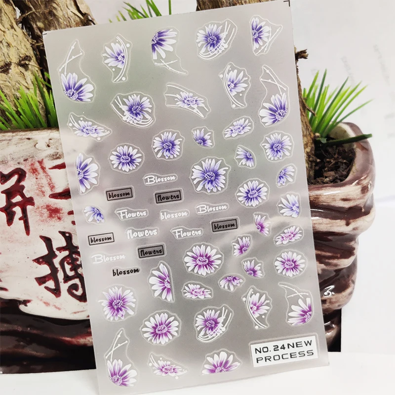 

3D Nail Stickers Chrysanthemum Flowers Blossom Tough Design Manicure Sticker Glue Decals Transfer Sliders Nail Art Decoration