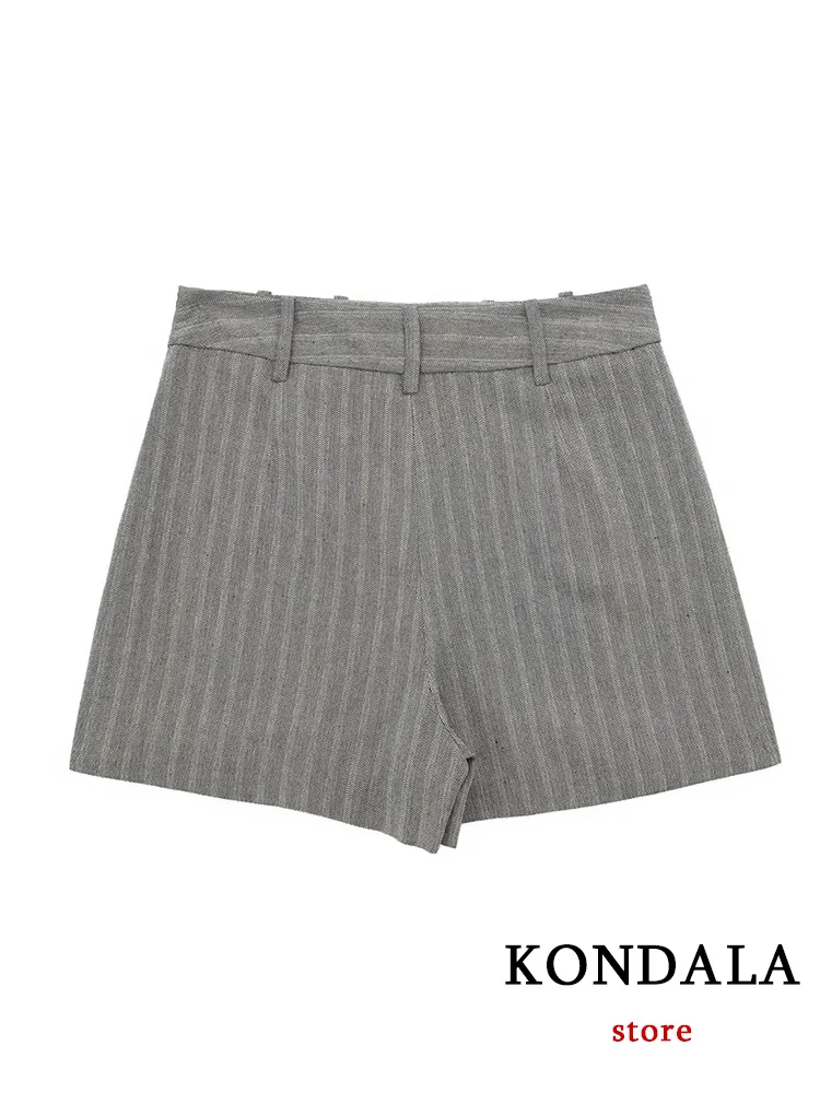 

KONDALA винтажные повседневные полосатые женские шорты юбка серые на молнии с высокой талией оборками Новая мода 2023 осенние элегантные женские шорты