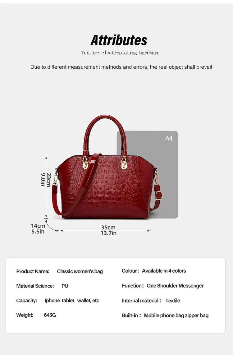 Luxury Crocodile Pattern Faux Leather Women’s Handbag