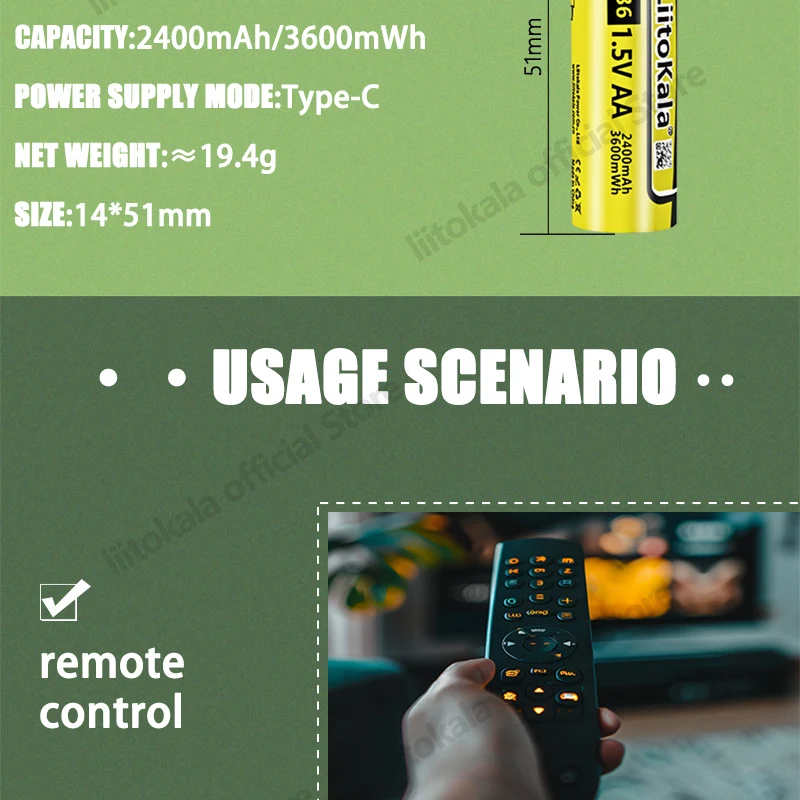 LiitoKala USB-T36(AA) литий-ионная перезаряжаемая батарея 3600 мВтч ...