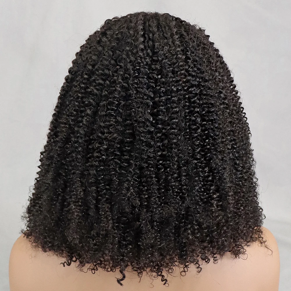 Afro Curly Kinky Curly Hair Wig 300% Density Afro 4x4 Closure Lace Wig Fluffy Short Wig  for Black Women