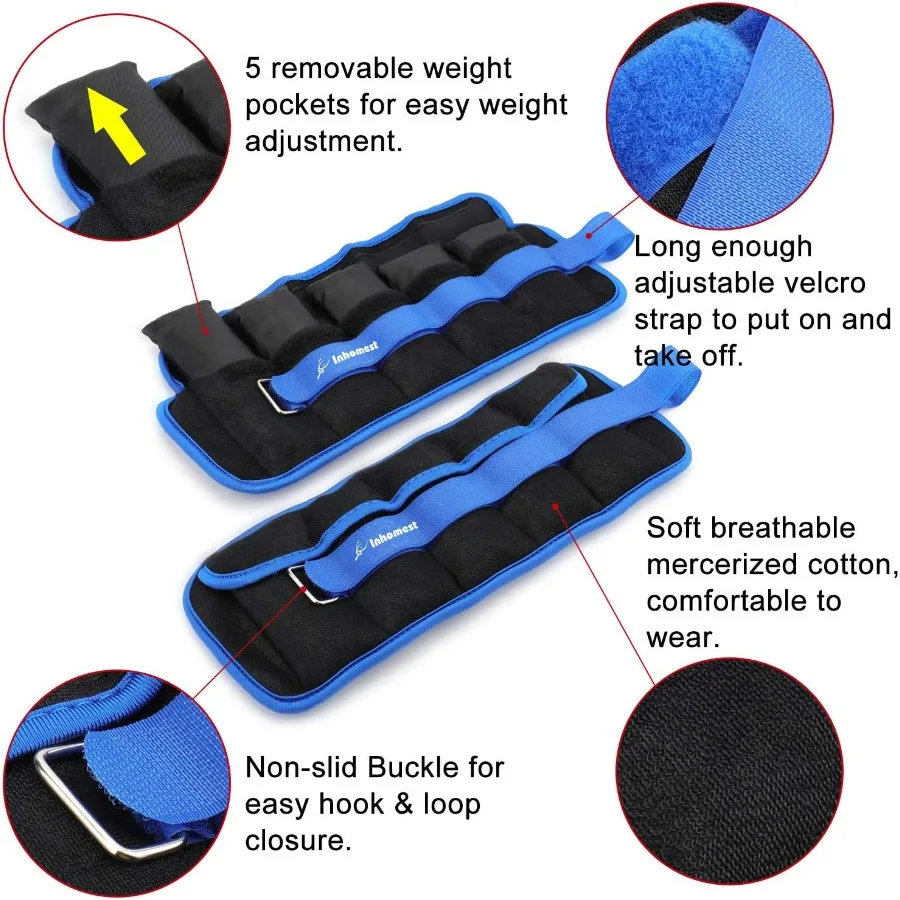 Adjustable Ankle Weights Adjustable 12 Lb Set ( 6Lb Each) Leg Weights for Men Women,Wrist Ankle Weights for Physical Therapy,Yog