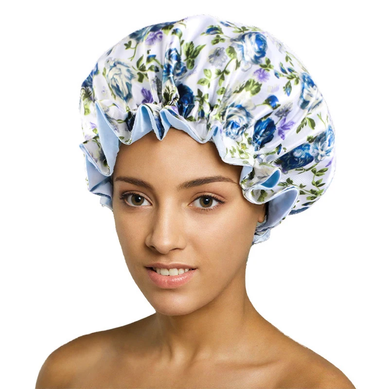 

Large Double Layer Silky Satin Bonnet Women Beauty Print Sleep Night Cap Head Cover Bonnet Hat for Curly Springy Hair Wholesale