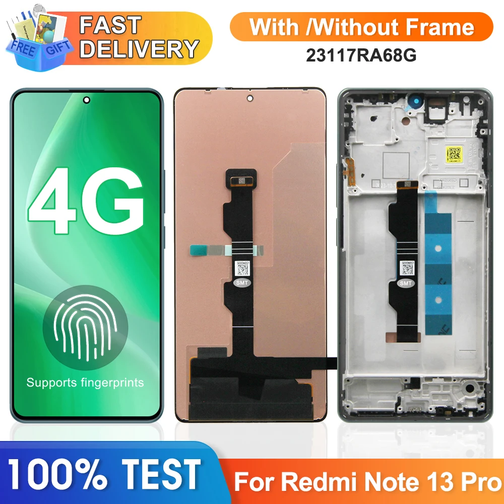 AGCUT 6.67 LCD Display per Xiaomi Redmi Note 13 PRO 4G LCD Schermo per Redmi Note 13 PRO 4G 23117RA68G 2312FPCA6G Display Touch Screen Digitizer Assembly con Riparazione Strumenti, Nero