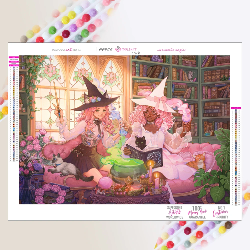 Diamond Painting Kit For Adults - Full Drill Witch Design, 5D DIY Diamond Art, 40x50cm, Round Diamonds