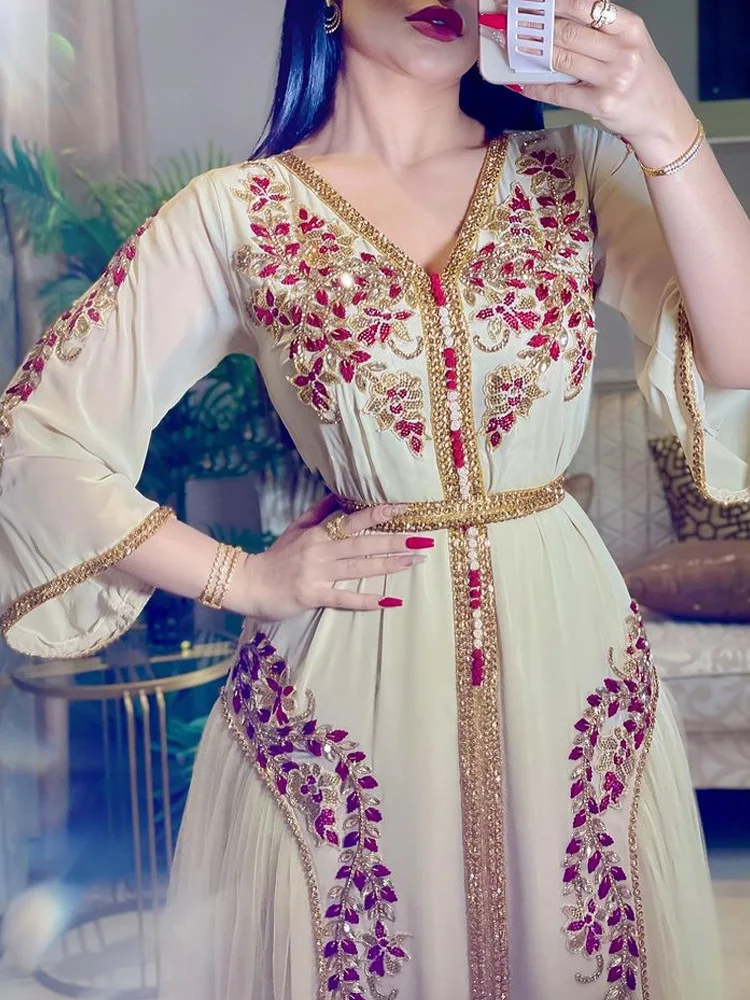 India Turkey Muslim Abaya Dress for Women Dubai Evening Party Wedding Dresses Islamic Chiffon Embroidery Morocco Kaftan Robe