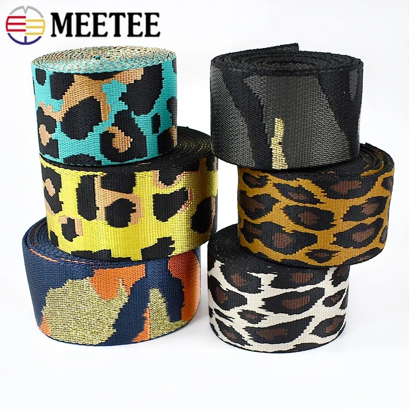 Webbing Craft Supplies Nylon Ribbon 2/5Meters Leopard Nylon Webbing 50mm Jacquard Ribbon Bags Strap Seat Belt Backpack Bias Tape 1.5mm Thick DIY Sewing Accessories