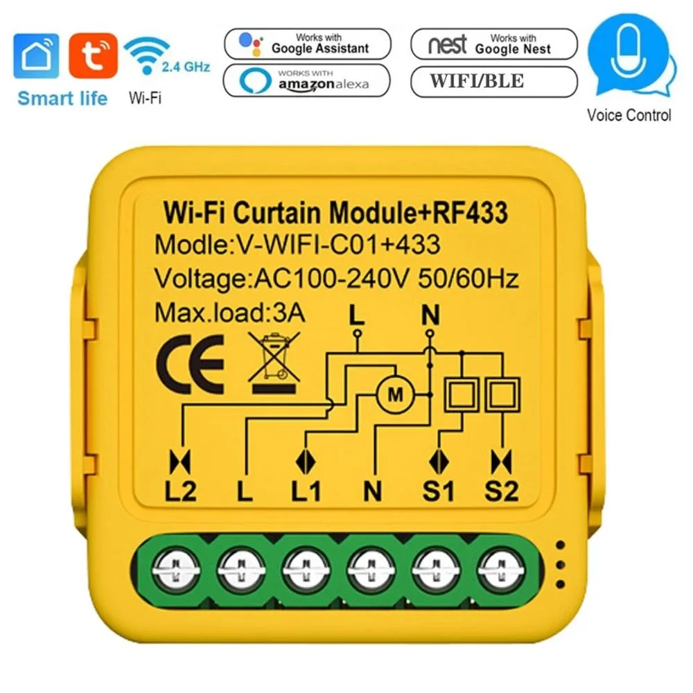 

Умный модуль для занавесок Tuya WIFI 433, жалюзи, Электрический моторизованный переключатель для занавесок с роликовым затвором, управление через приложение