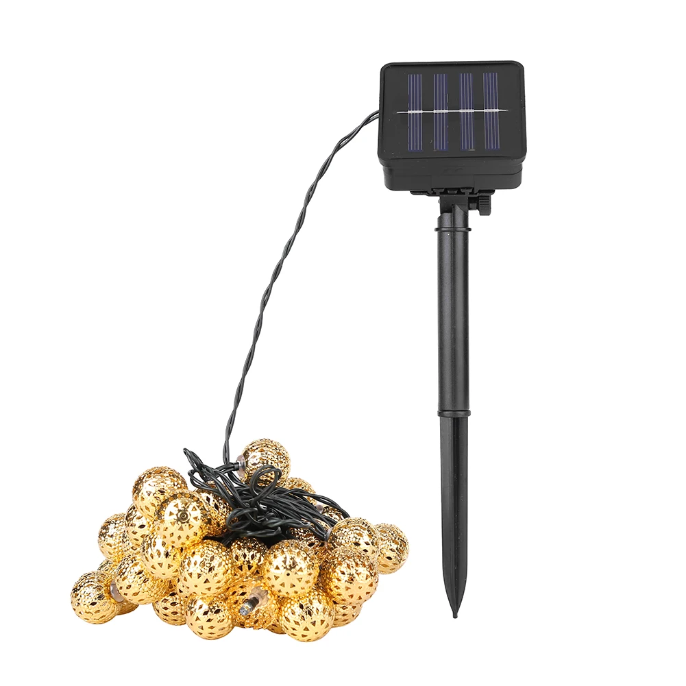 Colorful Moroccan Ball String Light Solar Powered Lamp Waterproof LED Wrought Iron Metal Hollow Out Ball